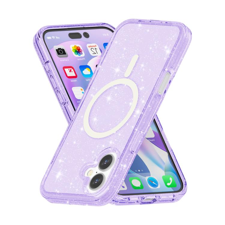 For iPhone 17 Terminator Style Glitter Powder MagSafe Magnetic Phone Case(Purple) - iPhone 17 Cases by buy2fix | Online Shopping UK | buy2fix