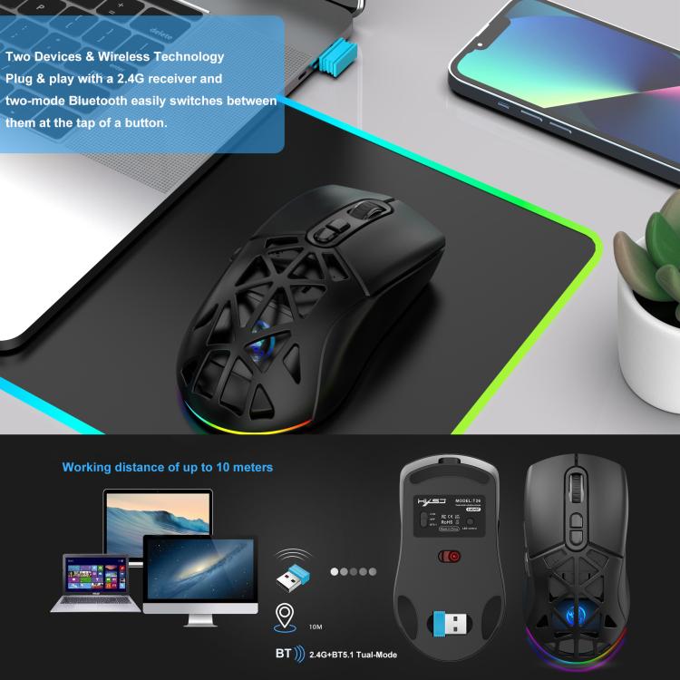 HXSJ T26 Dual Modes 2.4G BT5.1 Rechargeable Wireless Mouse(Black) - Wireless Mice by HXSJ | Online Shopping UK | buy2fix