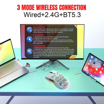 HXSJ T66 3 Modes Wired 2.4G BT5.3 Wireless RGB Rechargeable Mouse(Black) - Wireless Mice by HXSJ | Online Shopping UK | buy2fix