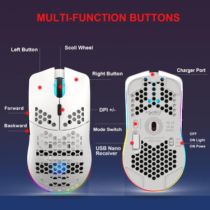 HXSJ T66 3 Modes Wired 2.4G BT5.3 Wireless RGB Rechargeable Mouse(White) - Wireless Mice by HXSJ | Online Shopping UK | buy2fix