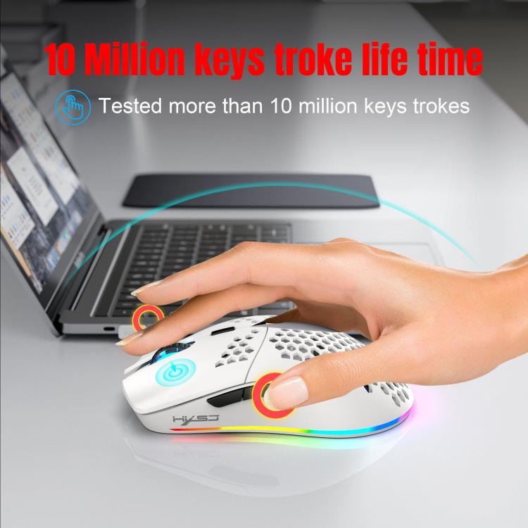 HXSJ T66 3 Modes Wired 2.4G BT5.3 Wireless RGB Rechargeable Mouse(White) - Wireless Mice by HXSJ | Online Shopping UK | buy2fix