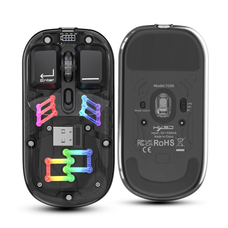 HXSJ T200 Dual Modes 2.4G BT5.0 Transparent RGB Wireless Mouse(Black) - Wireless Mice by HXSJ | Online Shopping UK | buy2fix