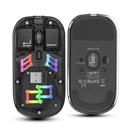 HXSJ T200 Dual Modes 2.4G BT5.0 Transparent RGB Wireless Mouse(Black) - Wireless Mice by HXSJ | Online Shopping UK | buy2fix
