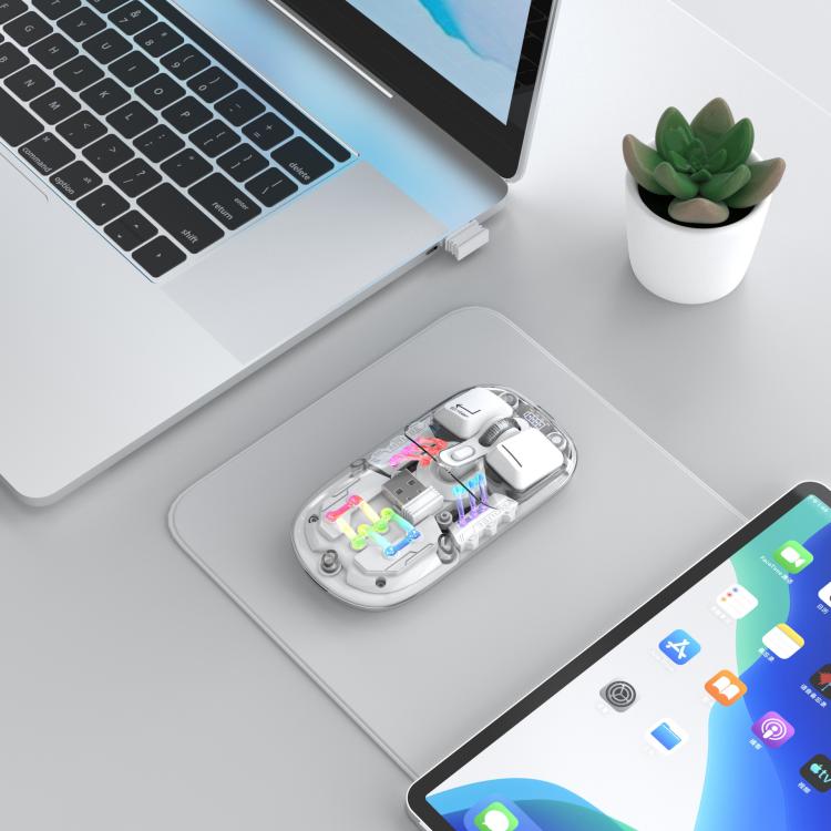 HXSJ T200 Dual Modes 2.4G BT5.0 Transparent RGB Wireless Mouse(White) - Wireless Mice by HXSJ | Online Shopping UK | buy2fix