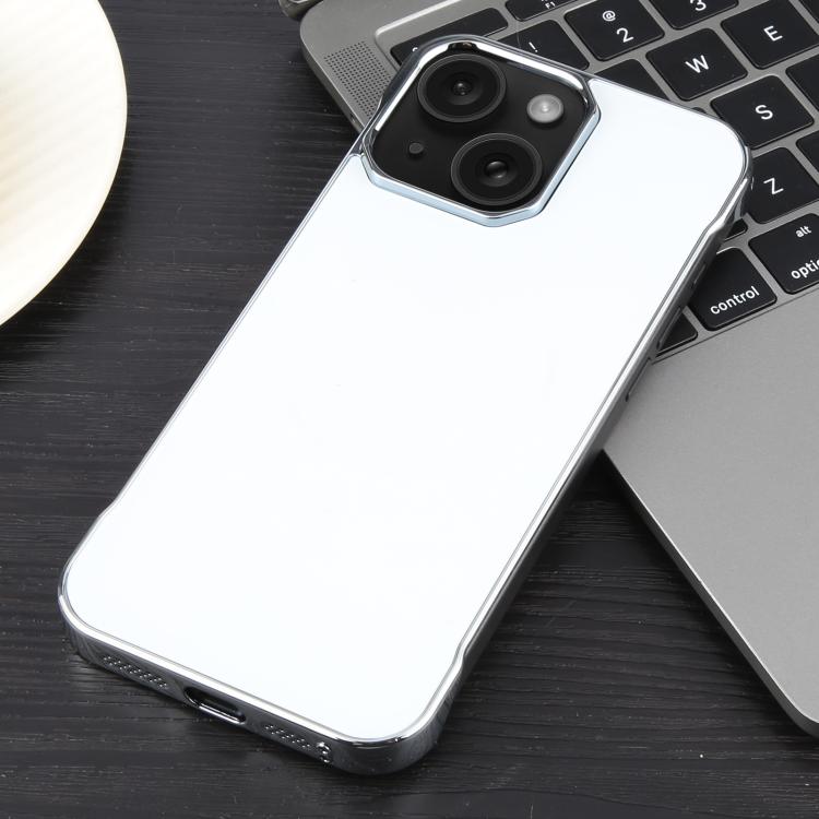 For iPhone 15 Electroplating Frameless Frosted Anti-Glare PC MagSafe Phone Case(Silver White) - iPhone 15 Cases by buy2fix | Online Shopping UK | buy2fix