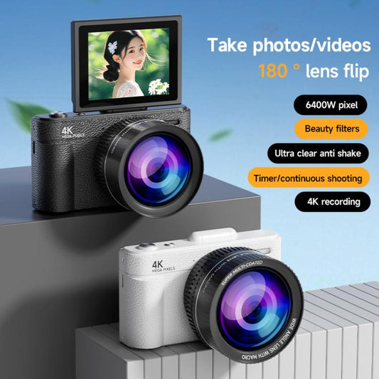 V5 64MP Retro Digital Camera 4K Recording 180 Flip Screen, Style:Small Lens(Black) - Children Cameras by buy2fix | Online Shopping UK | buy2fix