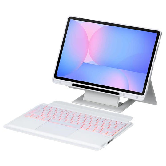 For Samsung Galaxy Tab S10 FE+ Holder Floating Detachable Backlight Keyboard Tablet Leather Case with Touchpad(White)