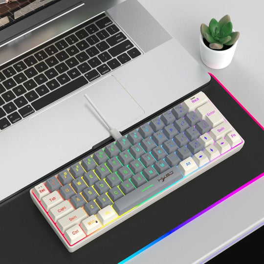 HXSJ V400 Wired Color Matching RGB Backlit Membrane Keyboard 63 Key Caps, Cable Length: 1.7m(Beige + Grey 2-color)