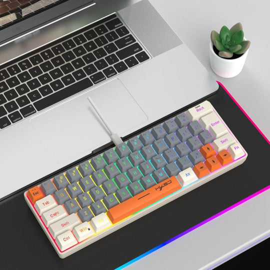 HXSJ V400 Wired Color Matching RGB Backlit Membrane Keyboard 63 Key Caps, Cable Length: 1.7m(Beige + Grey + Orange 3-color)