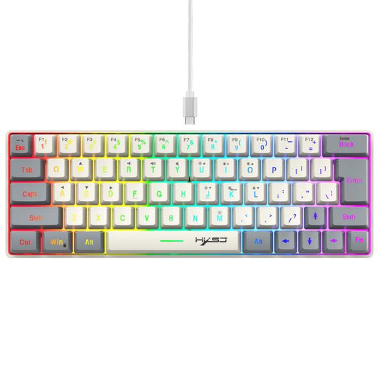 HXSJ V400 Wired Color Matching RGB Backlit Membrane Keyboard 63 Key Caps, Cable Length: 1.7m(Beige + Grey + Orange 3-color) - Wired Keyboard by HXSJ | Online Shopping UK | buy2fix