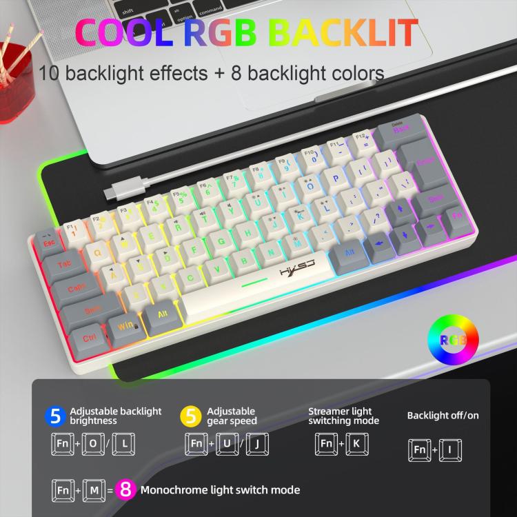 HXSJ V400 Wired Color Matching RGB Backlit Membrane Keyboard 63 Key Caps, Cable Length: 1.7m(Beige + Grey 2-color) - Wired Keyboard by HXSJ | Online Shopping UK | buy2fix