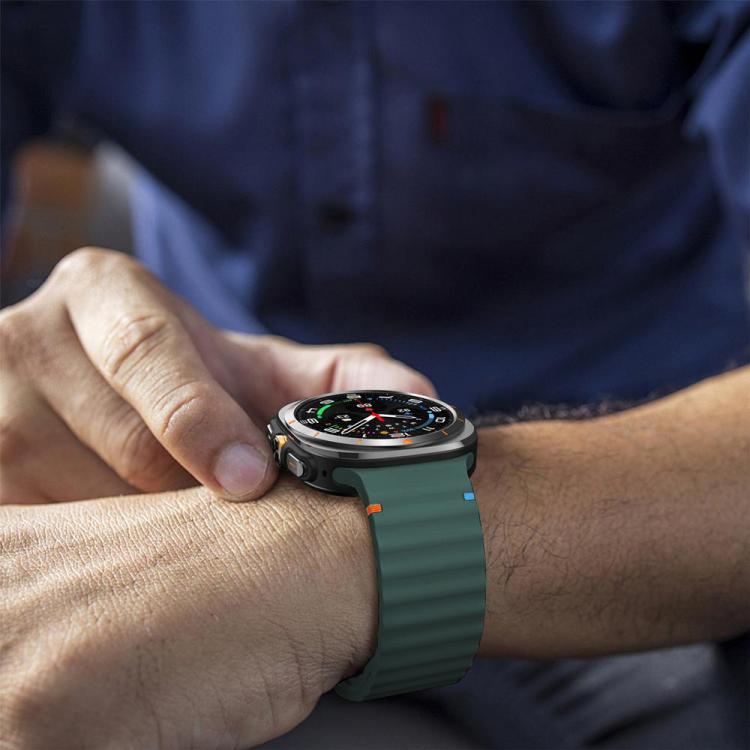 For Samsung Galaxy Watch8 Classic 46mm / Watch8 44mm / 40mm xDfind Wavy Grain Stitched Silicone Watch Band, Size:L(Pine Needle Green) - Watch Bands by xDfind | Online Shopping UK | buy2fix