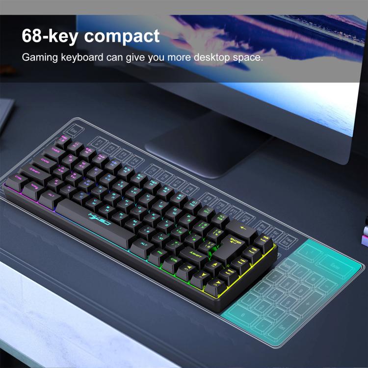 HXSJ V200 Russian Version Wired RGB Backlit Mechanical Keyboard 68 Key Caps, Cable Length: 1.7m(White) - Wired Keyboard by HXSJ | Online Shopping UK | buy2fix