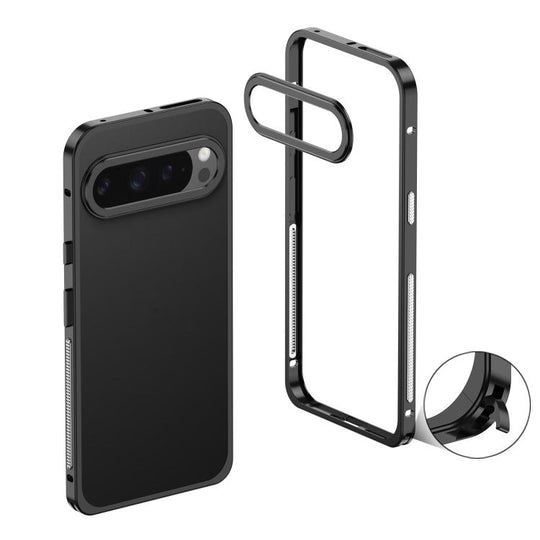 For Google Pixel 9 Pro XL Metal Frame Heat Dissipation Phone Case with Camera Guard Ring(Black)