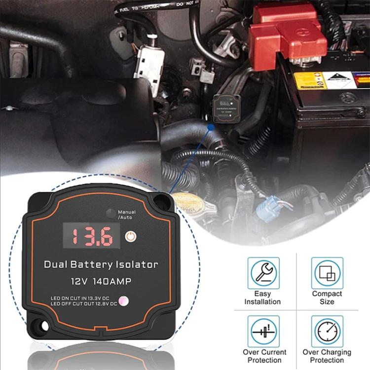 IP68 12V 140A Car Smart Dual Battery Isolation Controller with Digital Display Voltmeter, Type:3m Set - Relays by buy2fix | Online Shopping UK | buy2fix