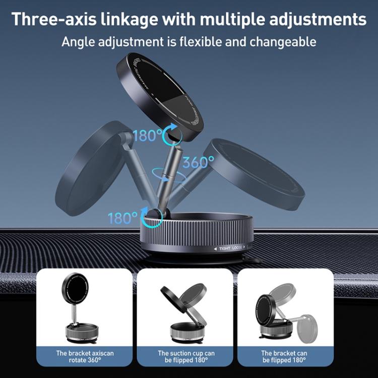 K10A Three-axis Folding Vacuum Adsorption Magnetic Car Phone Holder(Black) - Universal Car Holders by buy2fix | Online Shopping UK | buy2fix