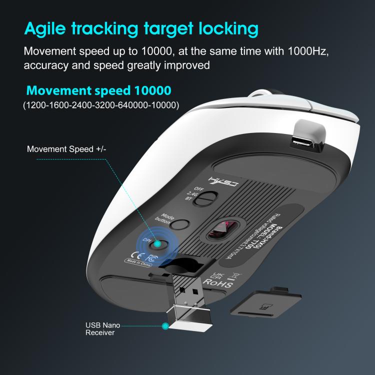 HXSJ T700 Tri-mode Lightweight Wireless Mouse(White) - Wireless Mice by HXSJ | Online Shopping UK | buy2fix