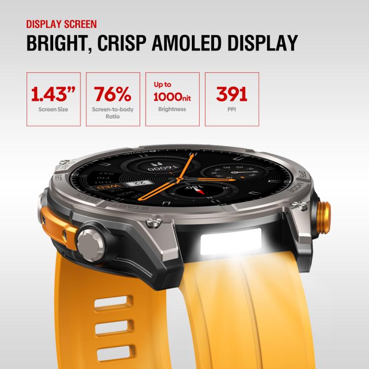 Zeblaze Stratos 4 Rugged Outdoor GPS Smart Watch 1.43 inch Screen 5 ATM & IP69K(Orange) - Smart Watches by Zeblaze | Online Shopping UK | buy2fix