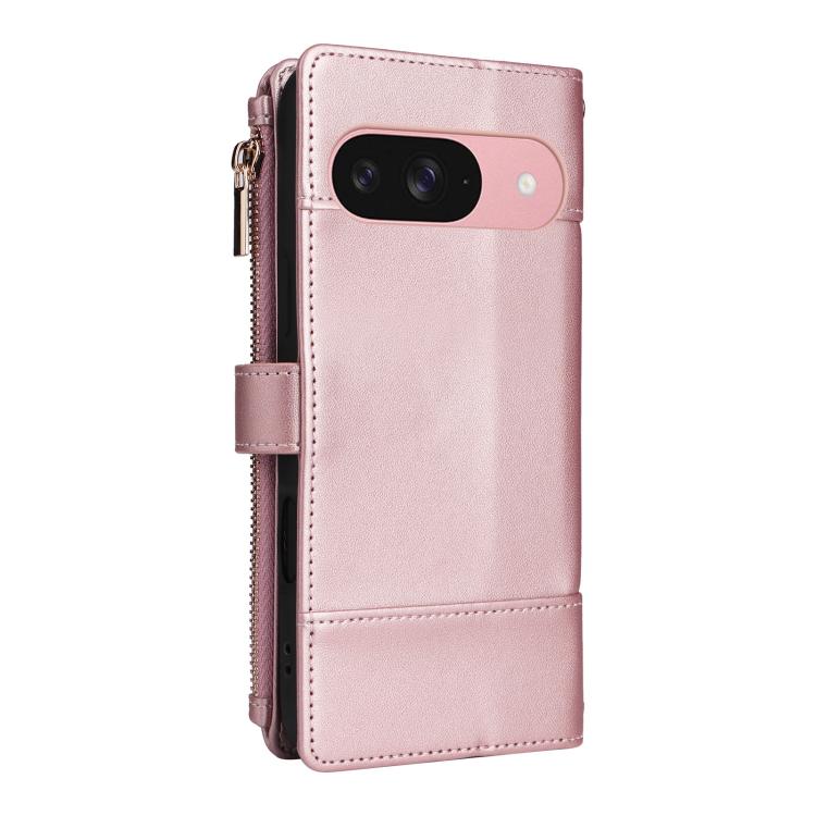 For Google Pixel 10 / 10 Pro Crossbody Strap RFID Blocking Zipper Wallet Leather Phone Case(Rose Gold) - Google Cases by buy2fix | Online Shopping UK | buy2fix