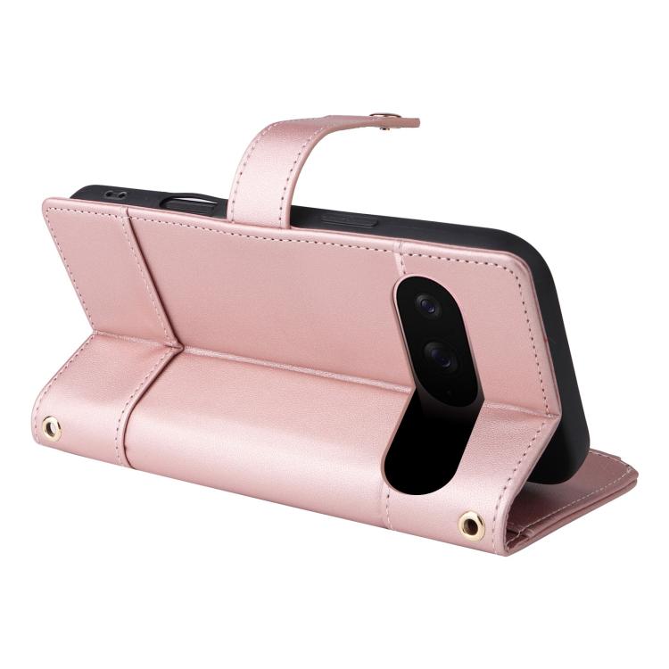 For Google Pixel 10 / 10 Pro Crossbody Strap RFID Blocking Zipper Wallet Leather Phone Case(Rose Gold) - Google Cases by buy2fix | Online Shopping UK | buy2fix