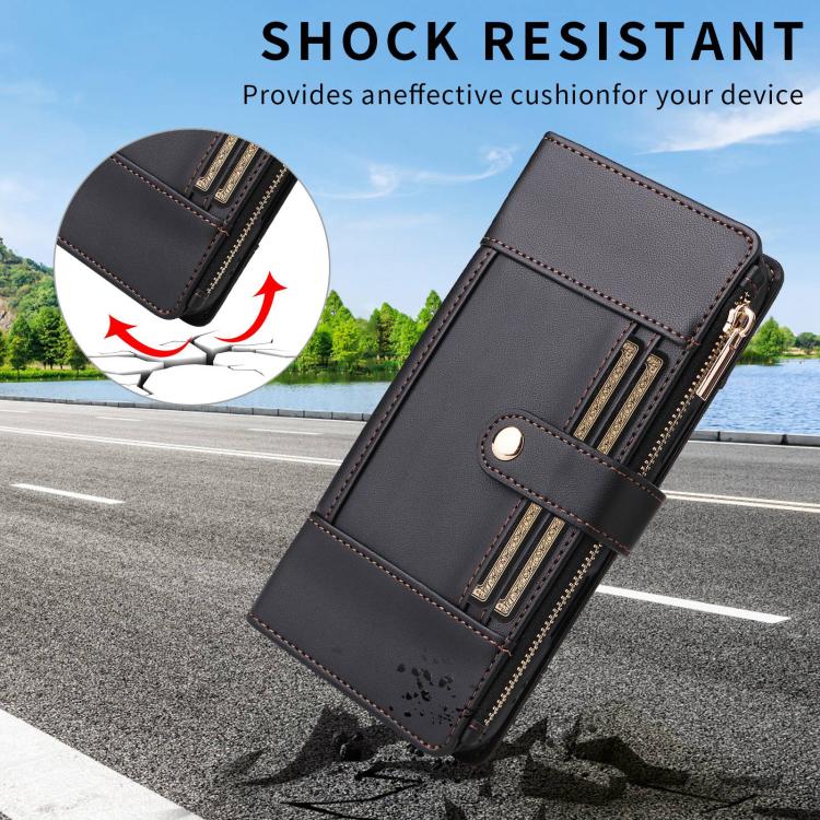 For Google Pixel 10 / 10 Pro Crossbody Strap RFID Blocking Zipper Wallet Leather Phone Case(Black) - Google Cases by buy2fix | Online Shopping UK | buy2fix