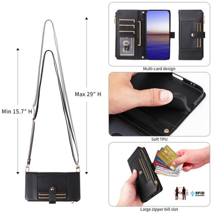 For Google Pixel 10 / 10 Pro Crossbody Strap RFID Blocking Zipper Wallet Leather Phone Case(Black) - Google Cases by buy2fix | Online Shopping UK | buy2fix