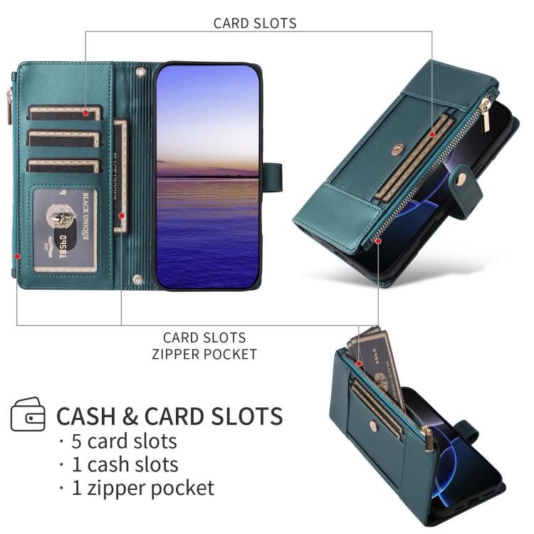 For Google Pixel 10 / 10 Pro Crossbody Strap RFID Blocking Zipper Wallet Leather Phone Case(Green) - Google Cases by buy2fix | Online Shopping UK | buy2fix