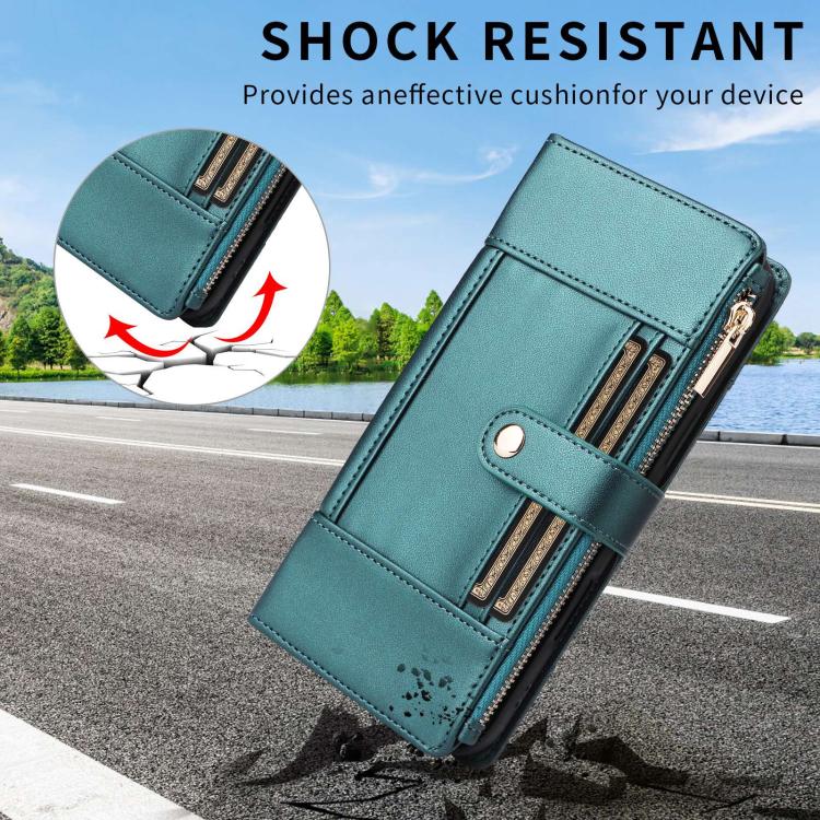 For Google Pixel 10 / 10 Pro Crossbody Strap RFID Blocking Zipper Wallet Leather Phone Case(Green) - Google Cases by buy2fix | Online Shopping UK | buy2fix