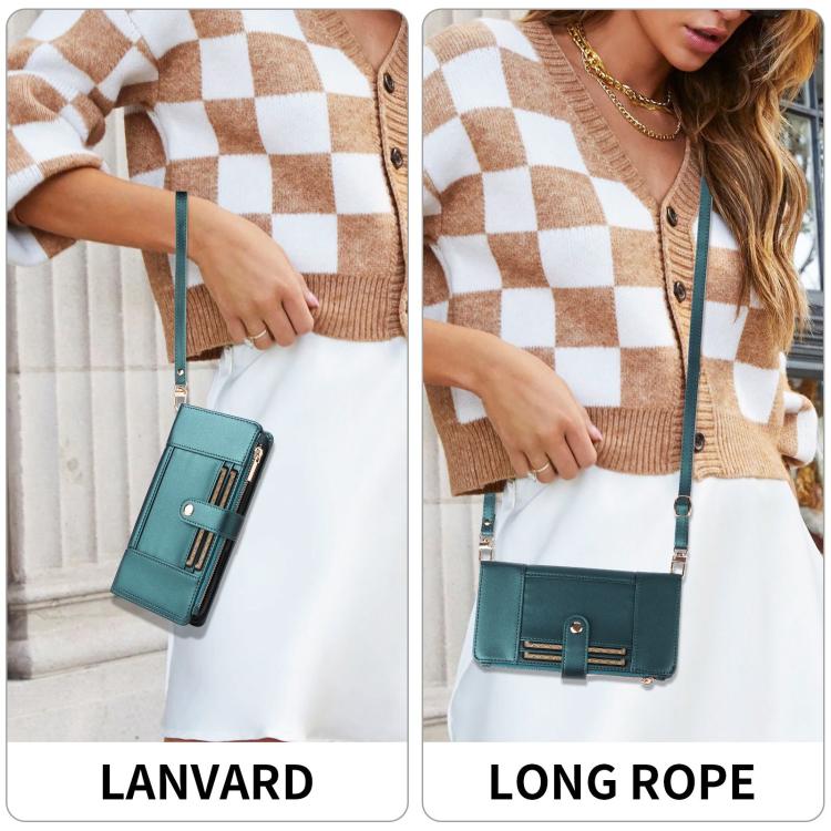 For Google Pixel 10 / 10 Pro Crossbody Strap RFID Blocking Zipper Wallet Leather Phone Case(Green) - Google Cases by buy2fix | Online Shopping UK | buy2fix