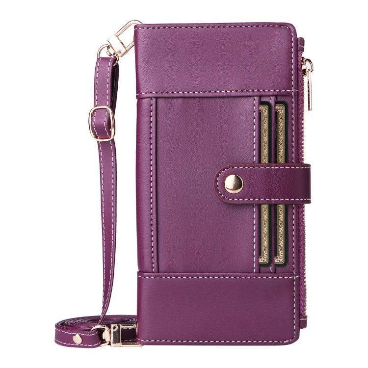 For Google Pixel 10 / 10 Pro Crossbody Strap RFID Blocking Zipper Wallet Leather Phone Case(Purple) - Google Cases by buy2fix | Online Shopping UK | buy2fix