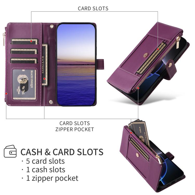 For Google Pixel 10 / 10 Pro Crossbody Strap RFID Blocking Zipper Wallet Leather Phone Case(Purple) - Google Cases by buy2fix | Online Shopping UK | buy2fix