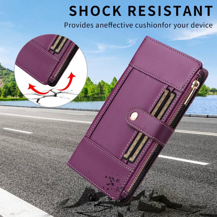 For Google Pixel 10 / 10 Pro Crossbody Strap RFID Blocking Zipper Wallet Leather Phone Case(Purple) - Google Cases by buy2fix | Online Shopping UK | buy2fix