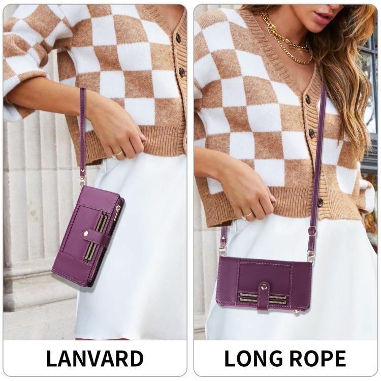 For Google Pixel 10 / 10 Pro Crossbody Strap RFID Blocking Zipper Wallet Leather Phone Case(Purple) - Google Cases by buy2fix | Online Shopping UK | buy2fix