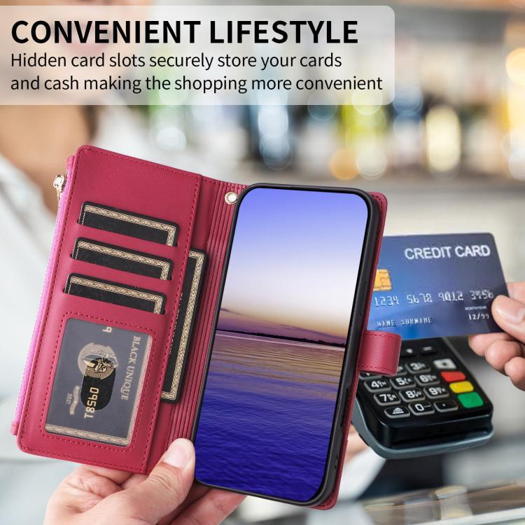 For Google Pixel 10 / 10 Pro Crossbody Strap RFID Blocking Zipper Wallet Leather Phone Case(Red) - Google Cases by buy2fix | Online Shopping UK | buy2fix