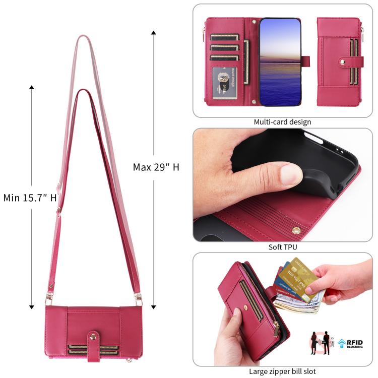 For Google Pixel 10 / 10 Pro Crossbody Strap RFID Blocking Zipper Wallet Leather Phone Case(Red) - Google Cases by buy2fix | Online Shopping UK | buy2fix