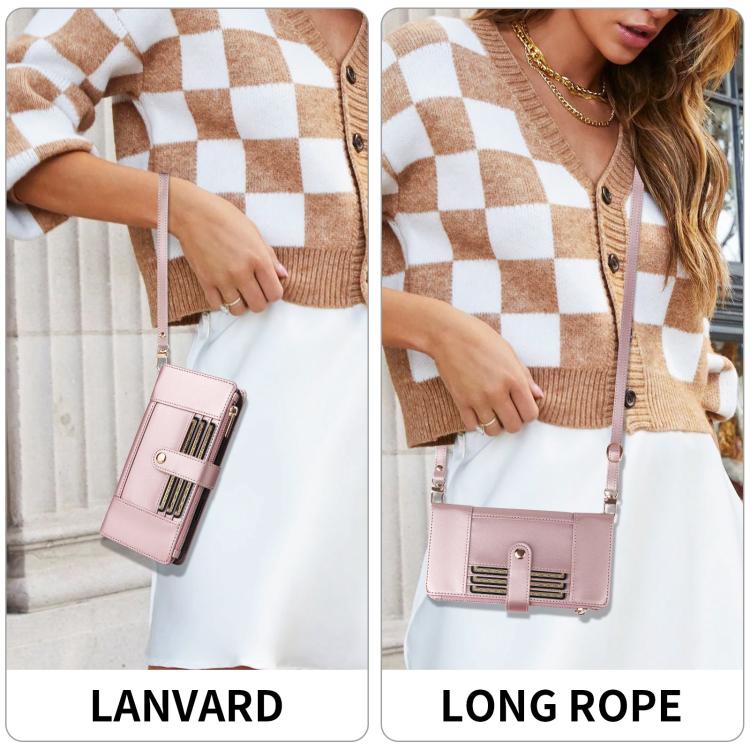 For Google Pixel 10 Pro XL Crossbody Strap RFID Blocking Zipper Wallet Leather Phone Case(Rose Gold) - Google Cases by buy2fix | Online Shopping UK | buy2fix