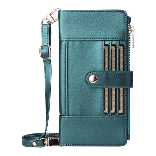 For Google Pixel 10 Pro XL Crossbody Strap RFID Blocking Zipper Wallet Leather Phone Case(Green) - Google Cases by buy2fix | Online Shopping UK | buy2fix