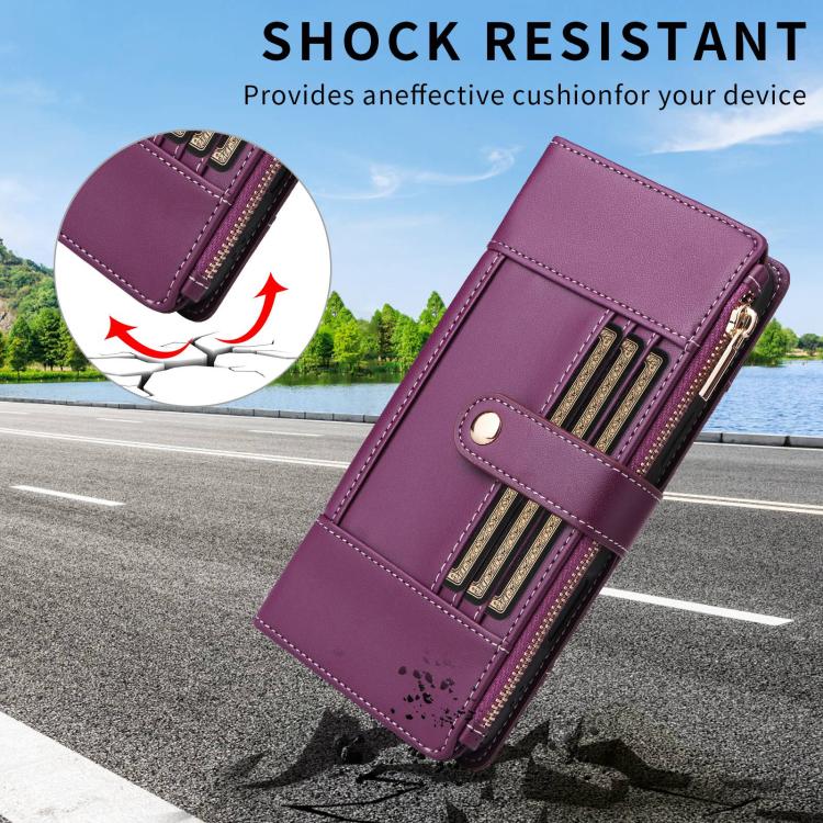 For Google Pixel 10 Pro XL Crossbody Strap RFID Blocking Zipper Wallet Leather Phone Case(Purple) - Google Cases by buy2fix | Online Shopping UK | buy2fix