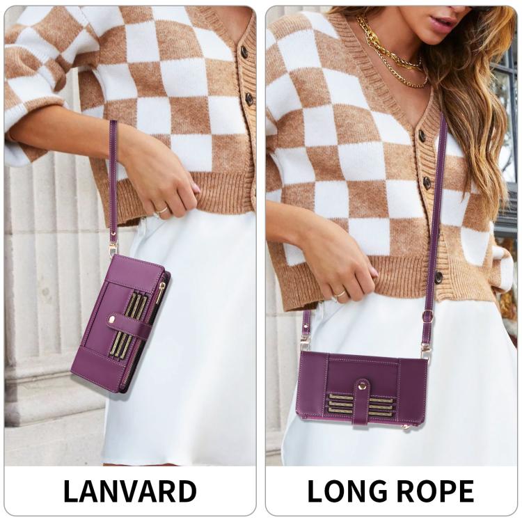 For Google Pixel 10 Pro XL Crossbody Strap RFID Blocking Zipper Wallet Leather Phone Case(Purple) - Google Cases by buy2fix | Online Shopping UK | buy2fix