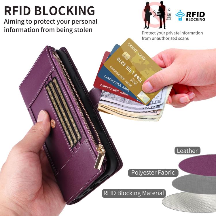 For Google Pixel 10 Pro XL Crossbody Strap RFID Blocking Zipper Wallet Leather Phone Case(Purple) - Google Cases by buy2fix | Online Shopping UK | buy2fix