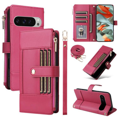 For Google Pixel 10 Pro XL Crossbody Strap RFID Blocking Zipper Wallet Leather Phone Case(Red) - Google Cases by buy2fix | Online Shopping UK | buy2fix