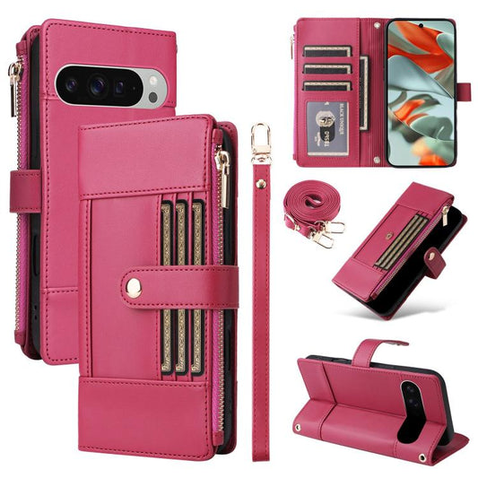 For Google Pixel 10 Pro XL Crossbody Strap RFID Blocking Zipper Wallet Leather Phone Case(Red) - Google Cases by buy2fix | Online Shopping UK | buy2fix