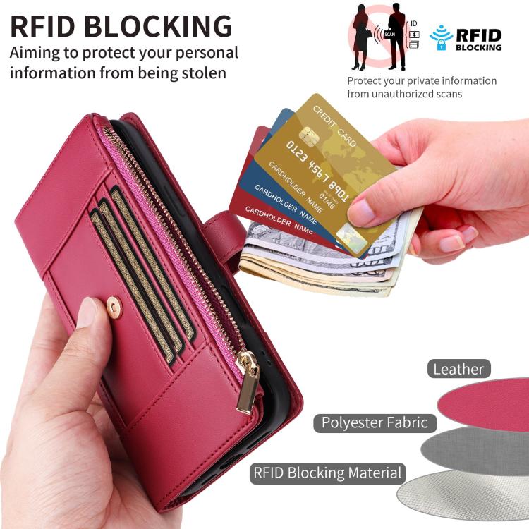 For Google Pixel 10 Pro XL Crossbody Strap RFID Blocking Zipper Wallet Leather Phone Case(Red) - Google Cases by buy2fix | Online Shopping UK | buy2fix