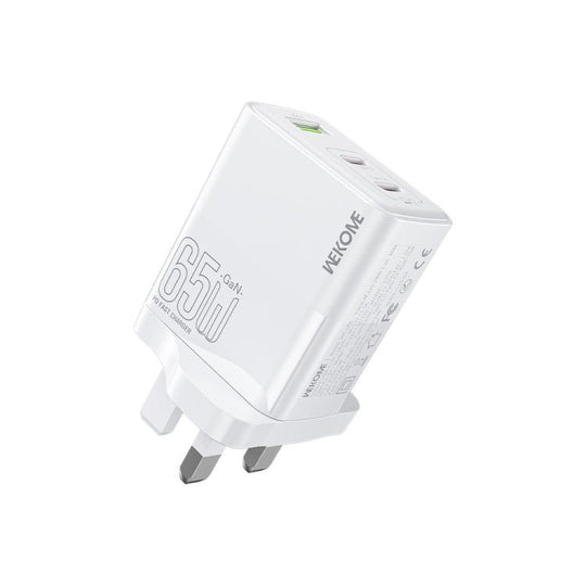 WK WP-U66 Kinkong 65W Dual USB-C / Type-C + USB GaN Fast Charger, Plug:UK Plug(White)