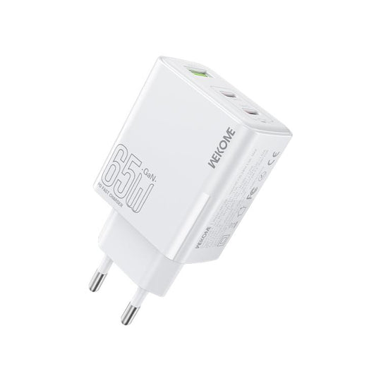 WK WP-U66 Kinkong 65W Dual USB-C / Type-C + USB GaN Fast Charger, Plug:EU Plug(White)