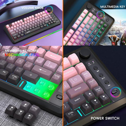 HXSJ L400 Three-mode Wireless RGB Light Thin Film 81 Keys Keyboard(Gradient Black Pink) - Wireless Keyboard by HXSJ | Online Shopping UK | buy2fix