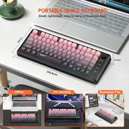 HXSJ L400 Three-mode Wireless RGB Light Thin Film 81 Keys Keyboard(Gradient Black Pink) - Wireless Keyboard by HXSJ | Online Shopping UK | buy2fix