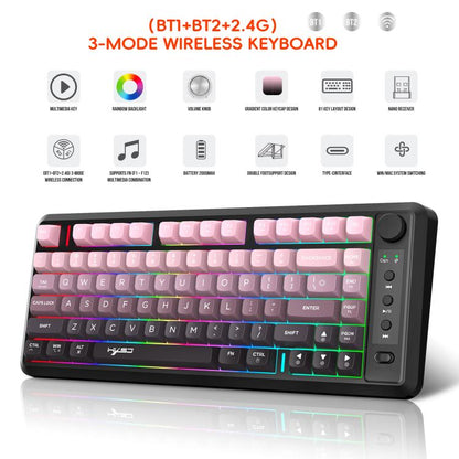 HXSJ L400 Three-mode Wireless RGB Light Thin Film 81 Keys Keyboard(Black White Blue) - Wireless Keyboard by HXSJ | Online Shopping UK | buy2fix