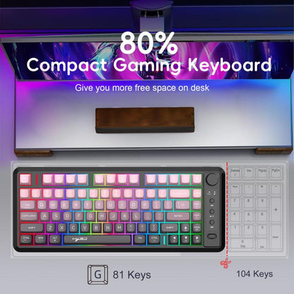 HXSJ L400 Three-mode Wireless RGB Light Thin Film 81 Keys Keyboard(Gradient Black Pink) - Wireless Keyboard by HXSJ | Online Shopping UK | buy2fix