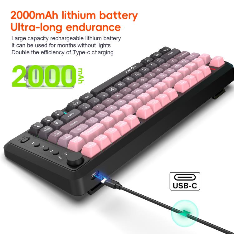 HXSJ L400 Three-mode Wireless RGB Light Thin Film 81 Keys Keyboard(Black White Blue) - Wireless Keyboard by HXSJ | Online Shopping UK | buy2fix